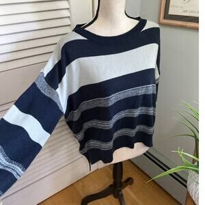 Vintage Pol Sweater Womens Small Blue Striped Hi Low Oversized Slouchy Grunge